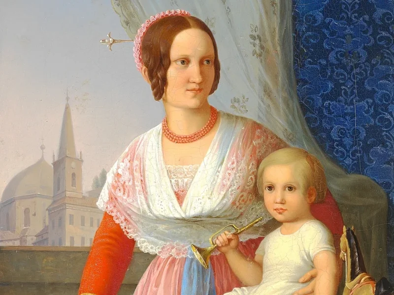 1805-Frederik Storch - Madre e bambino a un tavolo con dei giocattoli